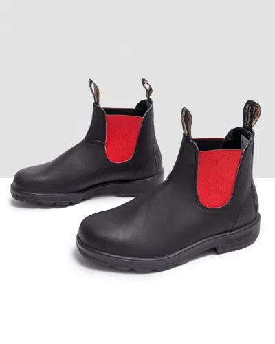 Blundstone Black Leather Boot With Contrasting Red Elastic Strap In Black