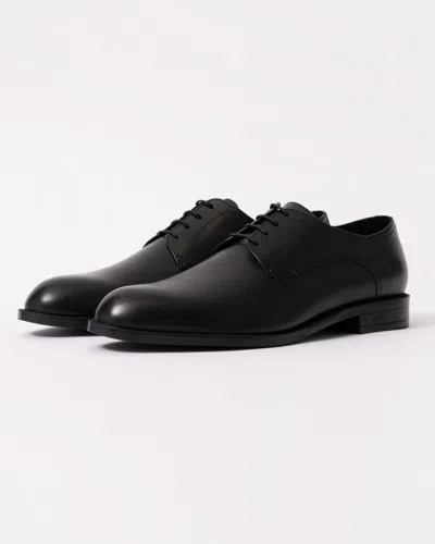 Hugo Boss Leather Derby Shoes With Double Stitching On Uppers In Black