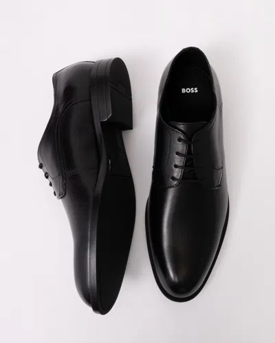 Hugo Boss Leather Derby Shoes With Double Stitching On Uppers In Black