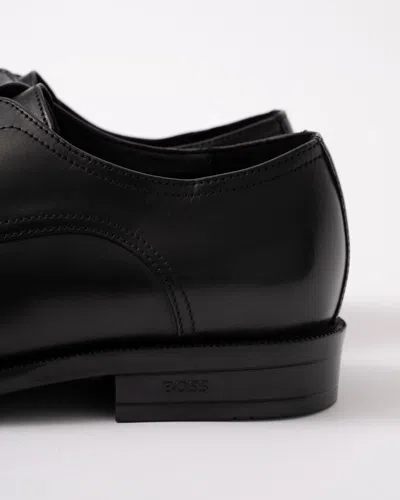 Hugo Boss Leather Derby Shoes With Double Stitching On Uppers In Black