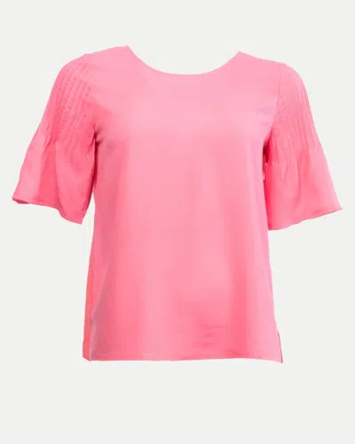 French Connection Classic Crepe Light Fluted Sleeve Top In Pink