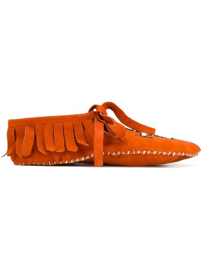 Brother Vellies Embroidered Moccasins In Orange