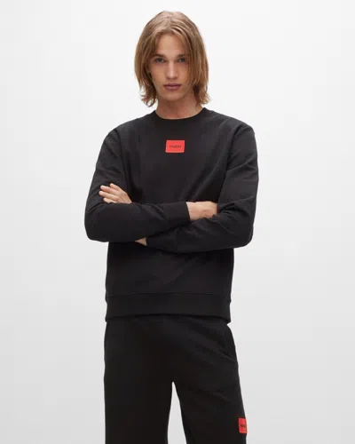 Hugo Boss Logo Patch French Terry Crewneck Sweatshirt In Black