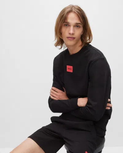 Hugo Boss Logo Patch French Terry Crewneck Sweatshirt In Black