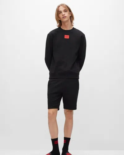 Hugo Boss Logo Patch French Terry Crewneck Sweatshirt In Black