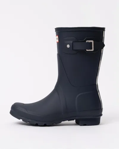 Hunter Womens Original Short Gingham Boot In Blue