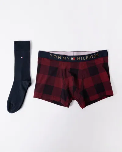 Tommy Hilfiger Mens Check Print Trunks & Socks Set In Multi