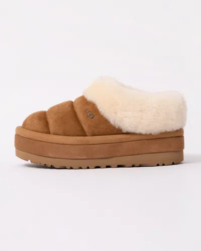 Ugg Chestnut Suede Slides Faux Fur