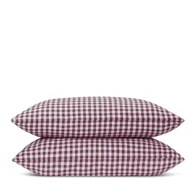 Piglet In Bed Gingham Linen Pillowcase Pair, Standard In Red