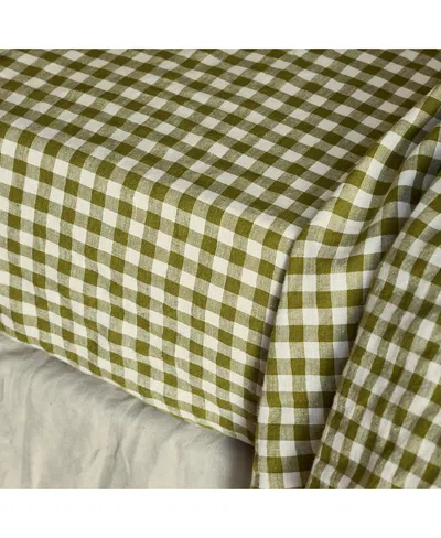 Piglet In Bed Gingham Linen Blend Fitted Sheet, Cal King In Green