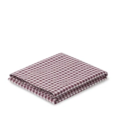 Piglet In Bed Gingham Linen Flat Sheet, King In Red