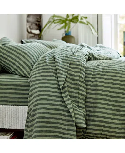 Piglet In Bed Pembroke Stripe Linen Fitted Sheet, King In Green