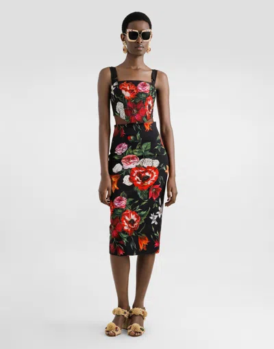 Dolce & Gabbana Floral-printed Rayon Corset Top In Multi