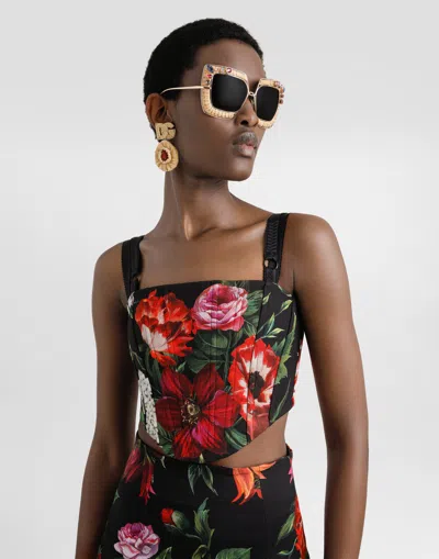 Dolce & Gabbana Floral-printed Rayon Corset Top In Multi
