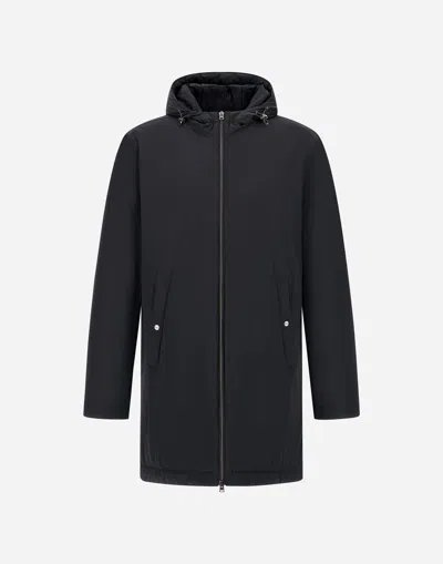 Herno Stretch Nylon Parka With Hood And Pockets In Black