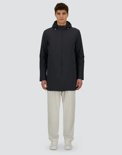 Herno Stretch Nylon Parka With Hood And Pockets In Black