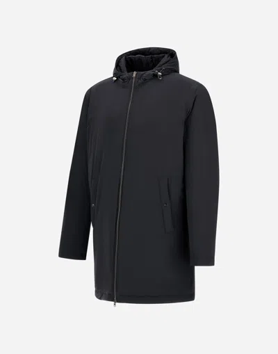 Herno Stretch Nylon Parka With Hood And Pockets In Black