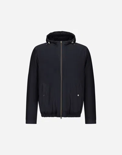 Herno Hooded Jacket With Adjustable Drawstrings And Snap-button Pockets In Blue