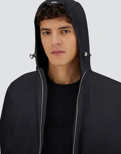 Herno Hooded Jacket With Adjustable Drawstrings And Snap-button Pockets In Blue