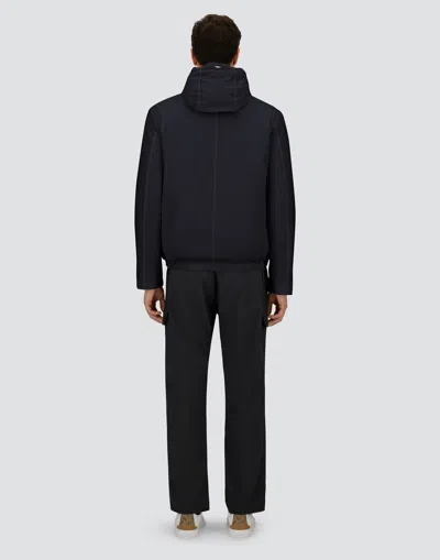 Herno Hooded Jacket With Adjustable Drawstrings And Snap-button Pockets In Blue