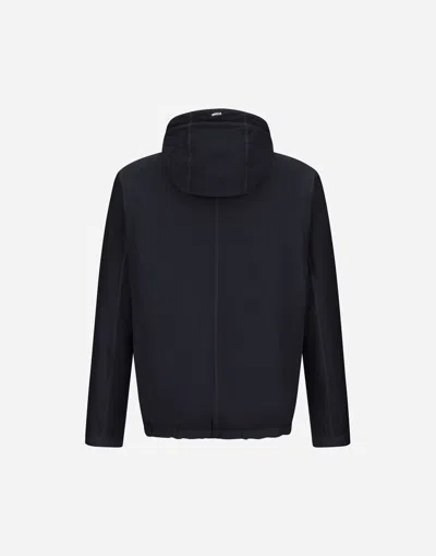 Herno Hooded Jacket With Adjustable Drawstrings And Snap-button Pockets In Blue