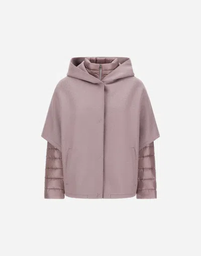 Herno Resort Cape In Felted Wool & Nylon Ultralight In Pink