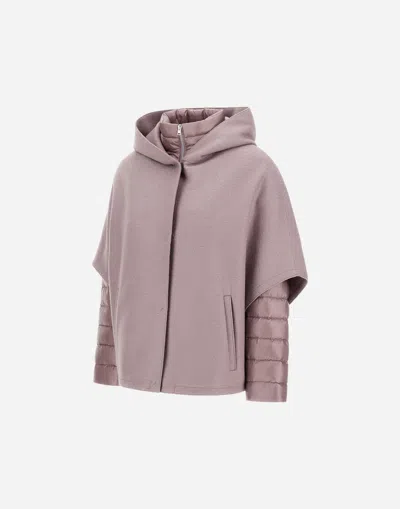 Herno Resort Cape In Felted Wool & Nylon Ultralight In Pink