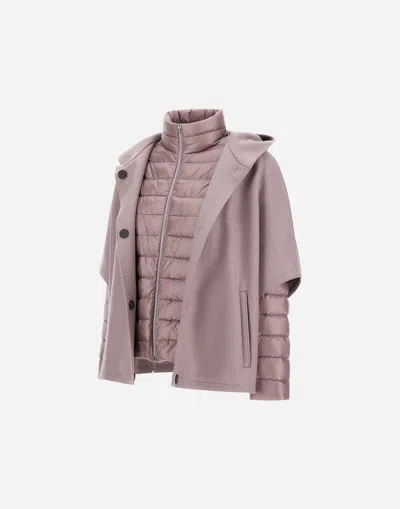 Herno Resort Cape In Felted Wool & Nylon Ultralight In Pink
