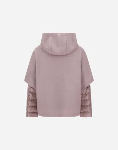 Herno Resort Cape In Felted Wool & Nylon Ultralight In Pink