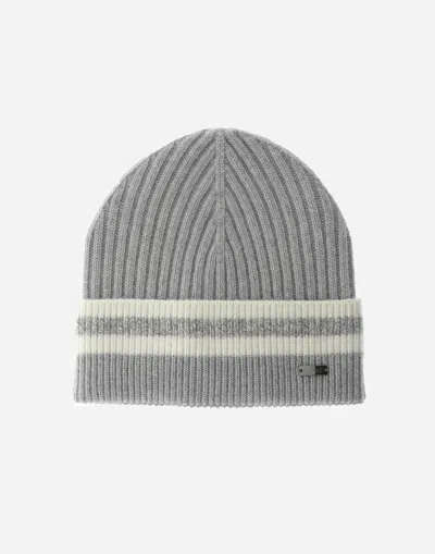 Herno Resort Beanie In Double Rib Wool In Gray