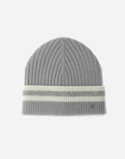 Herno Resort Beanie In Double Rib Wool In Gray