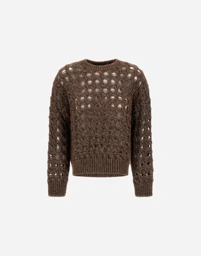 Herno Open-knit Alpaca Blend Sweater With Metallic Sheen In Gray