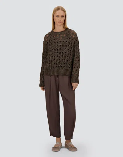 Herno Open-knit Alpaca Blend Sweater With Metallic Sheen In Gray