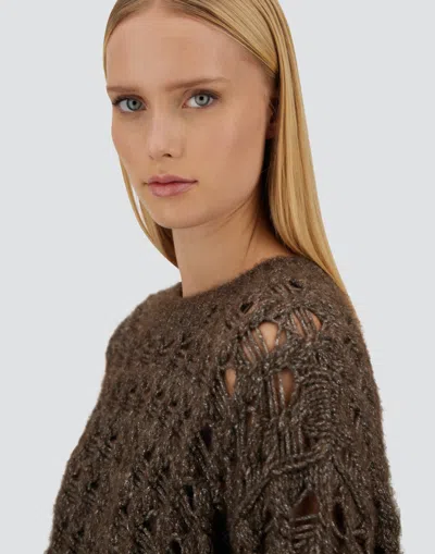 Herno Open-knit Alpaca Blend Sweater With Metallic Sheen In Gray