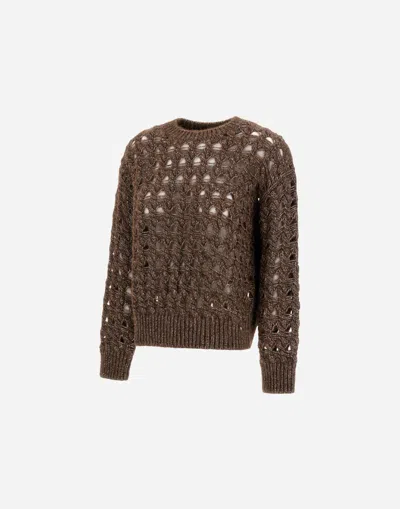 Herno Open-knit Alpaca Blend Sweater With Metallic Sheen In Gray
