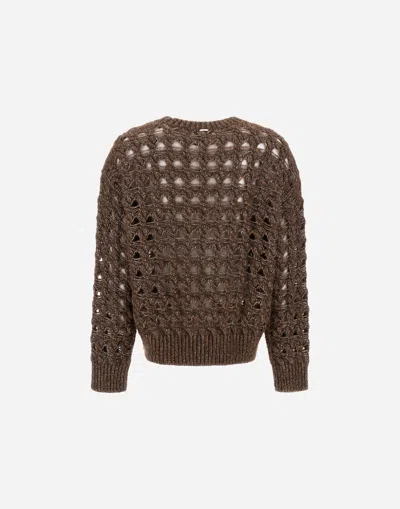 Herno Open-knit Alpaca Blend Sweater With Metallic Sheen In Gray