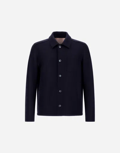 Herno Virgin Wool Overshirt Jacket Jackets And Coats Blue In Blue