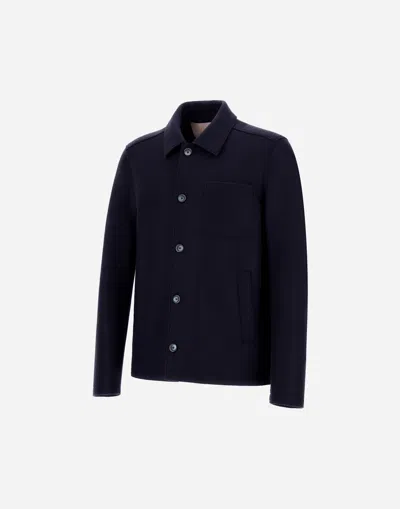 Herno Virgin Wool Overshirt Jacket Jackets And Coats Blue In Blue