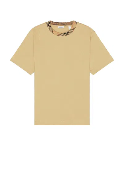 Burberry Checked Trim Round Neck Short Sleeve T-shirt In Brown