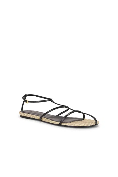 Khaite Cage Raffia And Leather Sandals In Black