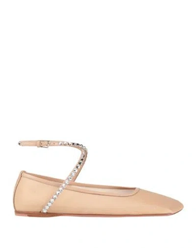 Amina Muaddi Crystals Ane Mesh Ballet Flats In Neutral