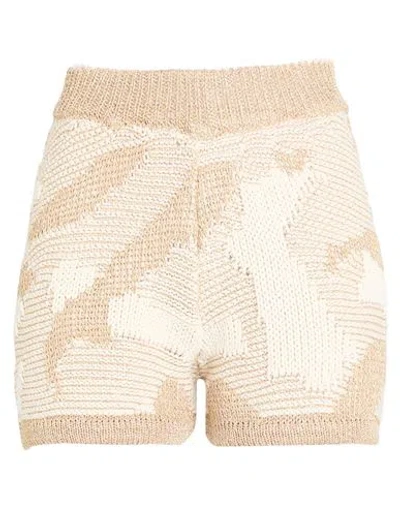 Akep Woman Shorts & Bermuda Shorts Khaki Size 6 Cotton, Viscose, Metallic Polyester In Neutral
