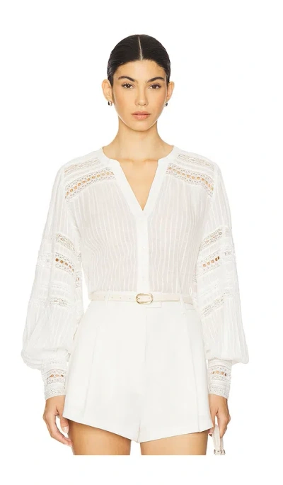 L'agence Kiera Semi-sheer Geometric-trim Blouse In White