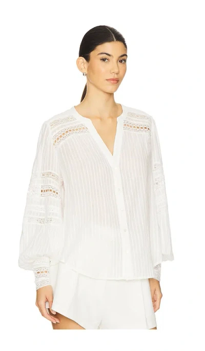 L'agence Kiera Semi-sheer Geometric-trim Blouse In White