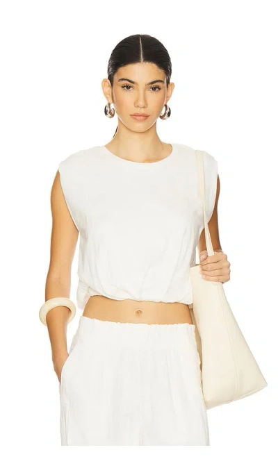 Good American Womens Cloud White001 Sleeveless Puffball Cotton And Linen Top Xs In White