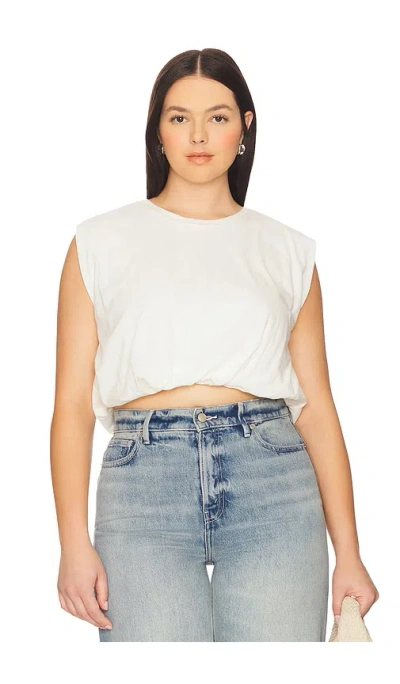 Good American Womens Cloud White001 Sleeveless Puffball Cotton And Linen Top Xs In White