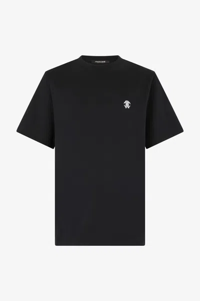 Roberto Cavalli T-shirt With Mirror Snake Monogram In Black