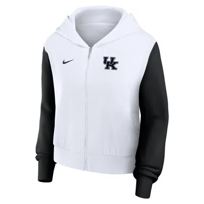 Nike White Kentucky Wildcats Cropped Beyond Capability Color-block Script Full-zip Hoodie In Multi