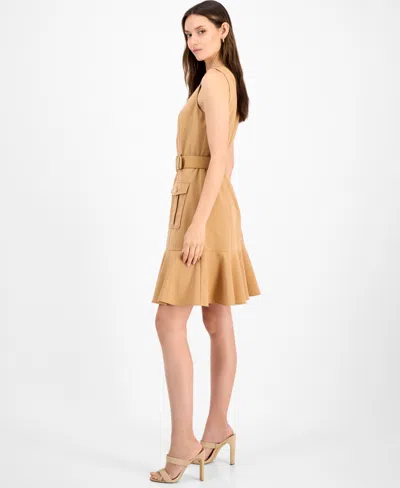 Tahari Asl Women's Belted Sleeveless Fit & Flare Dress In Brown