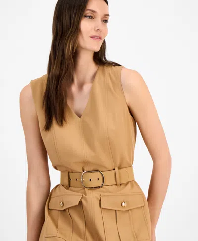 Tahari Asl Women's Belted Sleeveless Fit & Flare Dress In Brown